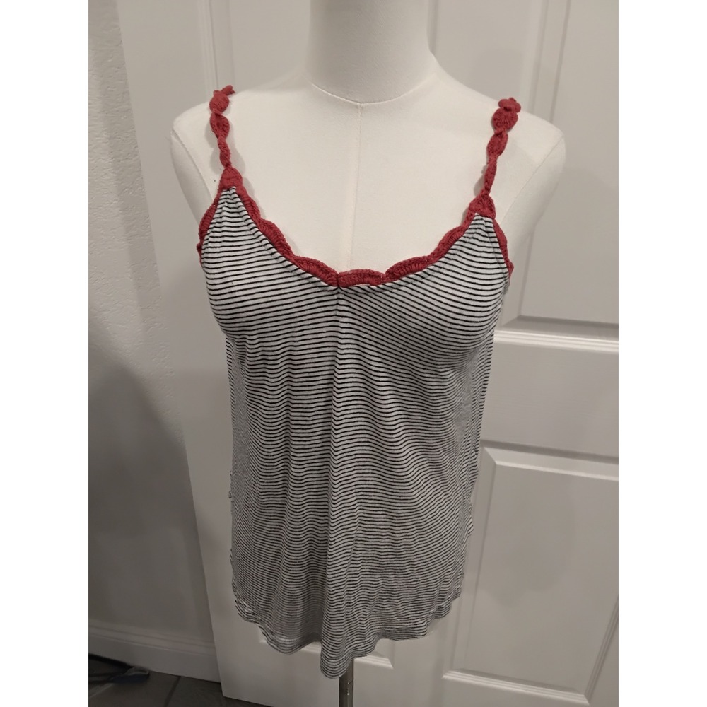 Anthropologie Pure Good Striped Camisole Red Crochet Trim Tank Top Size Medium